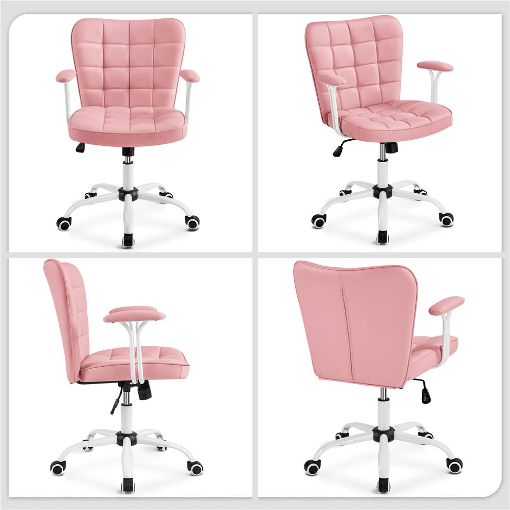 Alden Design Modern Mid-Back Faux Leather Office Chair Upholstered for Home Office, Pink