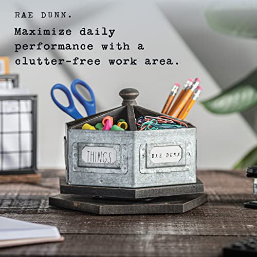 Rae Dunn by Designstyles Rotating Decorative Organizer - Steel Desktop  Stationary Spinner Holder - 6 Compartment Table, Dresser and Counter Top  Pen 