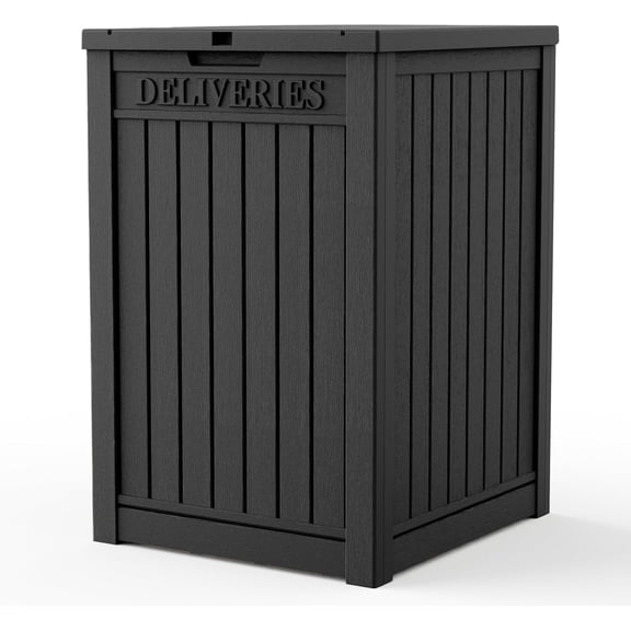 Outdoor Package Delivery Box, 55-Gallon Lockable Parcel Drop Box, Large Double-Walled Resin Weatherproof Storage Deck Box for Porch and Patio (Black)