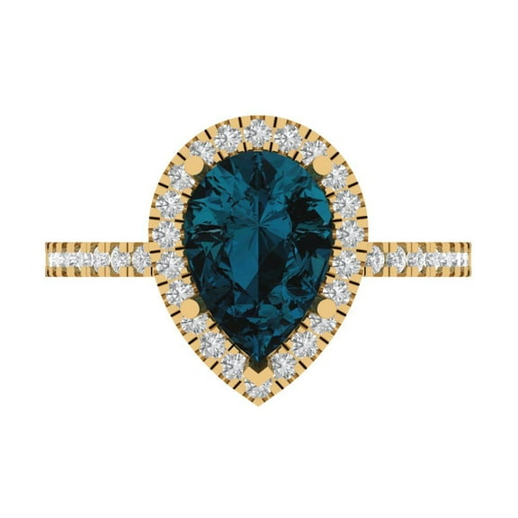 Halo Engagement Ring for Women - 2.38ct Natural London Blue Topaz in 18K Yellow Gold Promise Ring