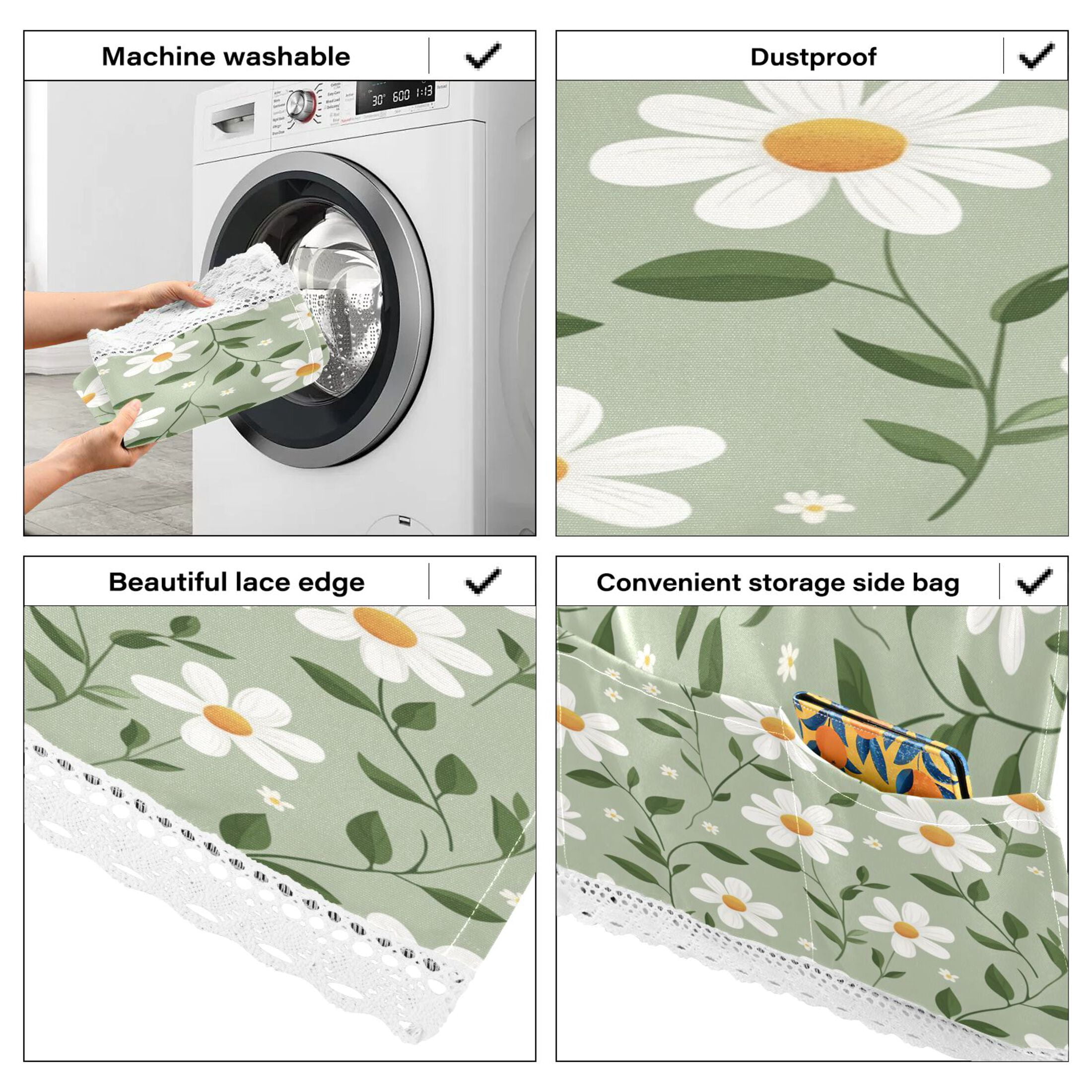 WOBOGO A Seamless Pattern Of White Daisies Washing Machine Cloth Dryer Refrigerator Top Cover Protective Non-Slip Mat For Kitchen Laundry