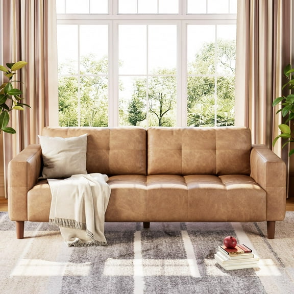 Danolapsi 83" Wide Faux Leather Sofa Couch with Spring Cushion,Modern 3-Seater Sofa Couch for Living Room Bedroom Apartment Office,Sofa with Deep Seats and 2 Removable Back Cushions