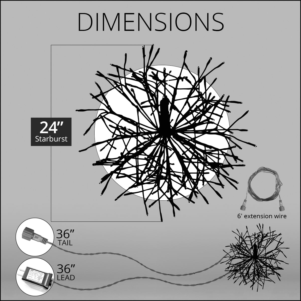Wintergreen Lighting Starburst Lighted Branches, 24", Silver with 200 Cool White LED Twinkle Lights, Fully Shapeable, Plug-In