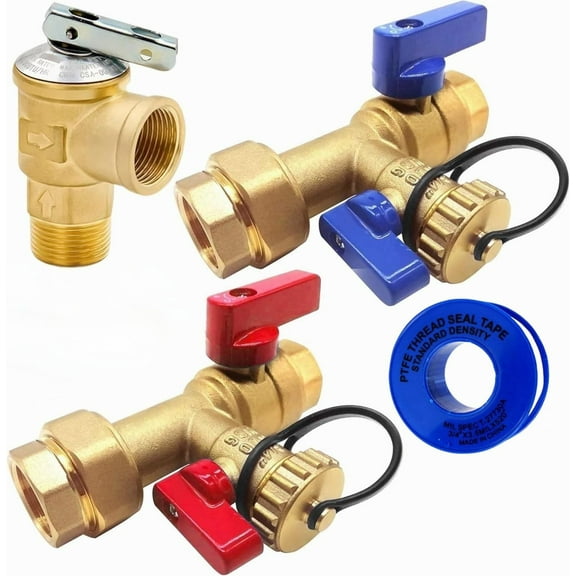 3/4 Inch Tankless Water Heater Isolation Service Valve with Pressure Relief Valve – Female to Female Connection – Flush Kit for Gas & Electric Models, PEX Core