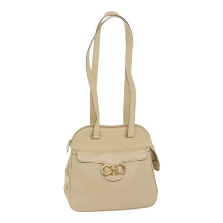 Pre-Owned Salvatore Ferragamo Gancini Shoulder Bag Leather Beige Leather Shoulder Bag Bag