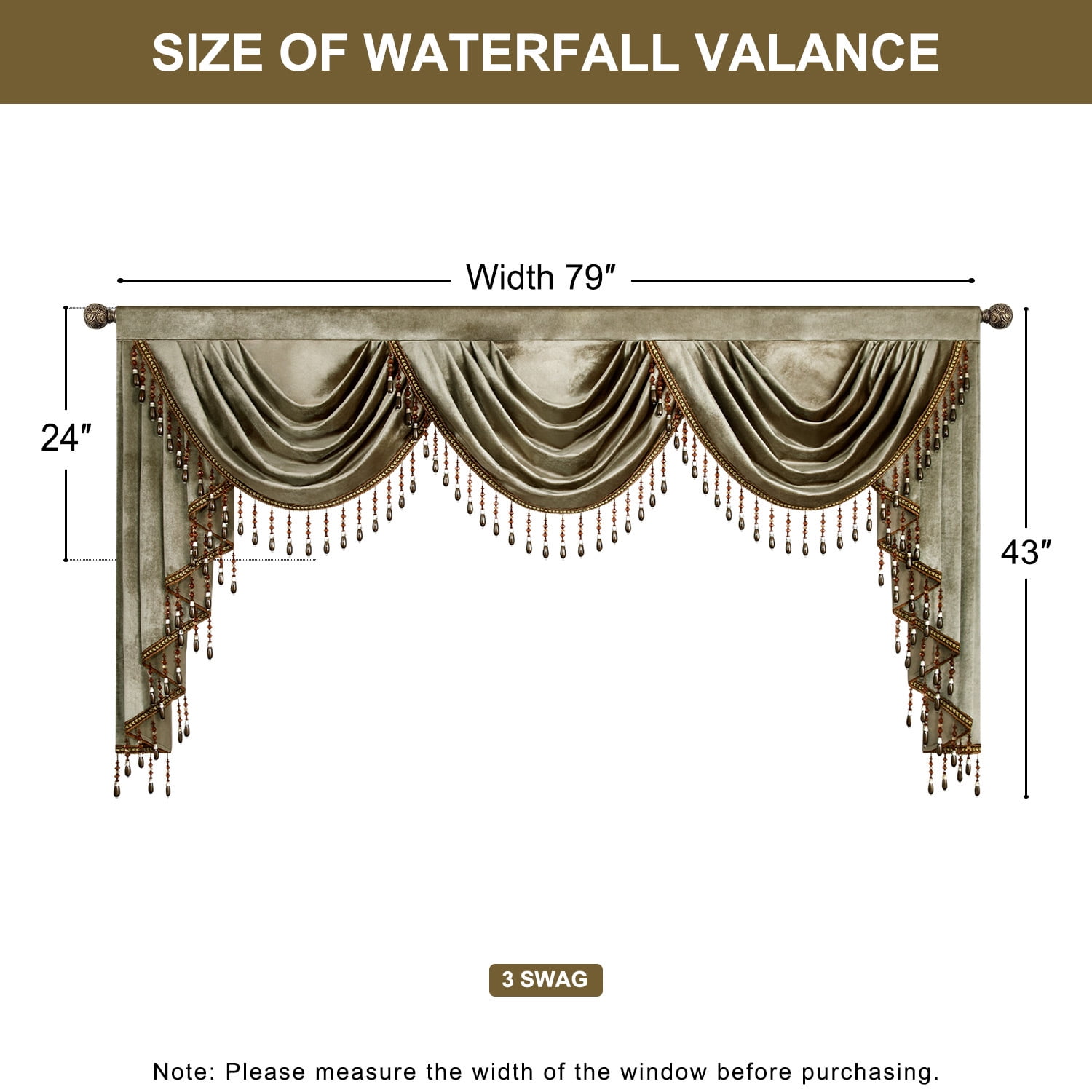 VOGOL Brown Velvet Waterfall Valance & Curtains Set, Soft Light Filtering Drapes 60x106 Inches for Nursery