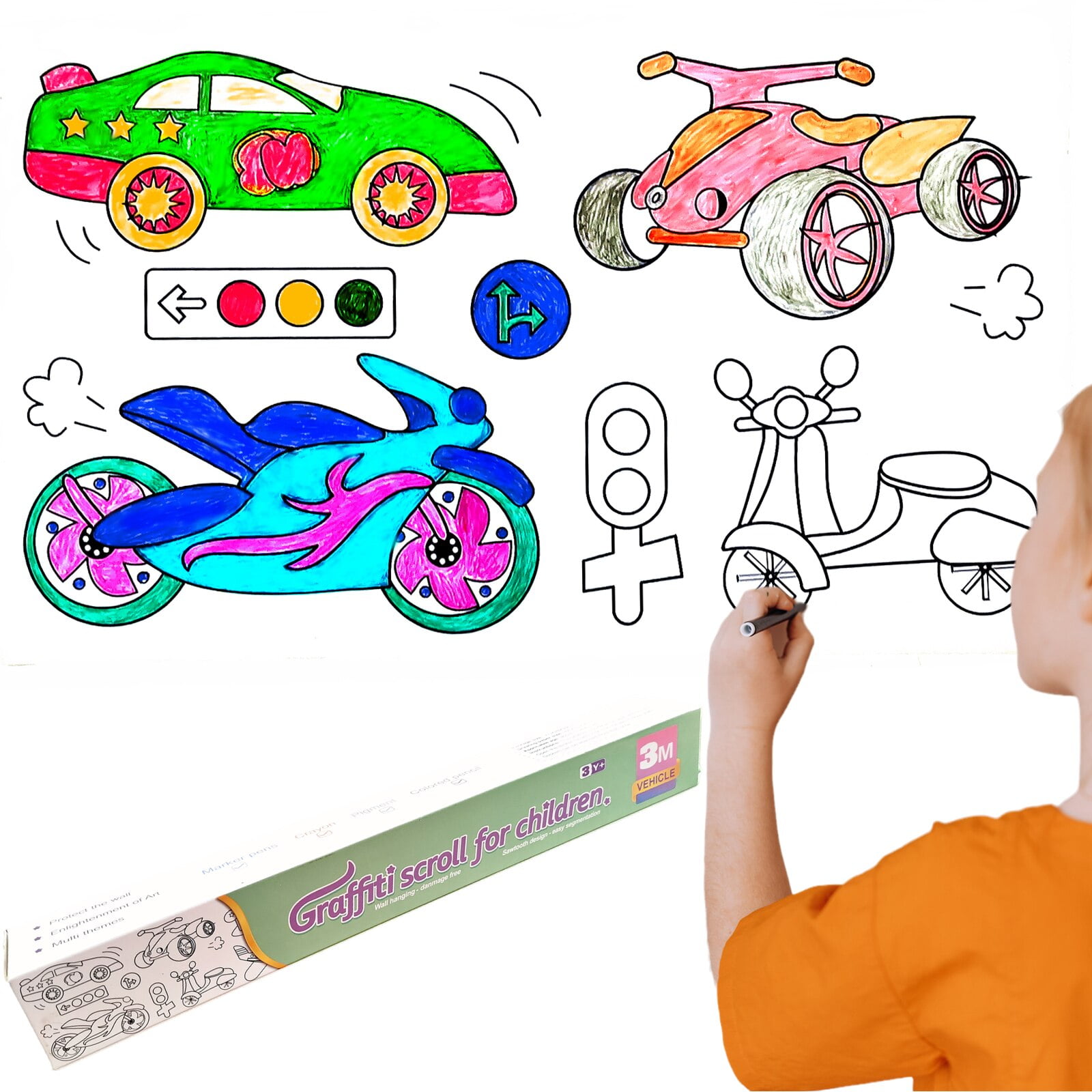 kumrabal childrens drawing roll, coloring drawing roll of paper for kids  ages 4-8, 11811.8 inch diy sticky drawing paper roll for todd
