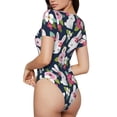 thumbnail image 3 of The Xecao Rabbit And Rose Women's Crew Neck Body Suit, a short-sleeved bodysuit and basic swimsuit, both comfort and style for dating and daily life, 3 of 9