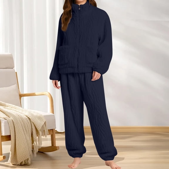 BILIKEYU Women's Plus Size Fleece Warm Long Sleeve Sleepwear Set, Sweatsuits For Women, Loungewear Sets Woman, Fleece Pajamas Women