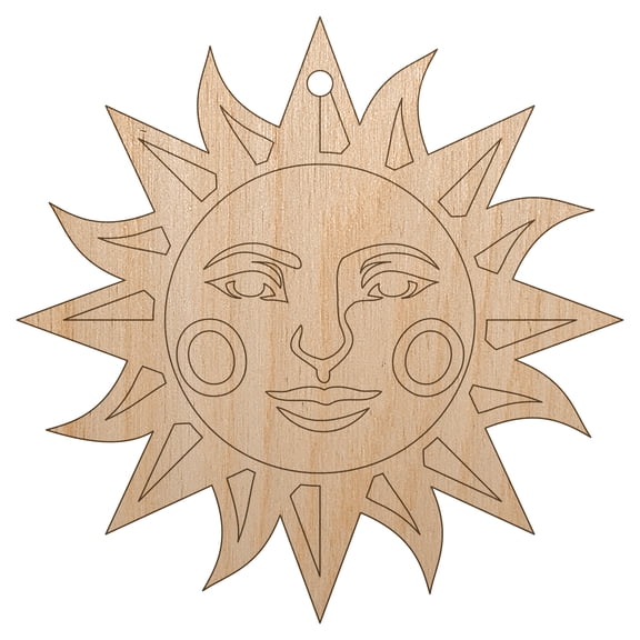 Heraldic Sun Face Wood Holiday Christmas Tree Ornament Unfinished DIY Pre-Drilled Craft