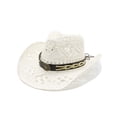 thumbnail image 4 of Sun Hats Stylish Women Men Summer Western Cowboy Hat Shapeable Straw Hollowed Out for Sun, 4 of 7