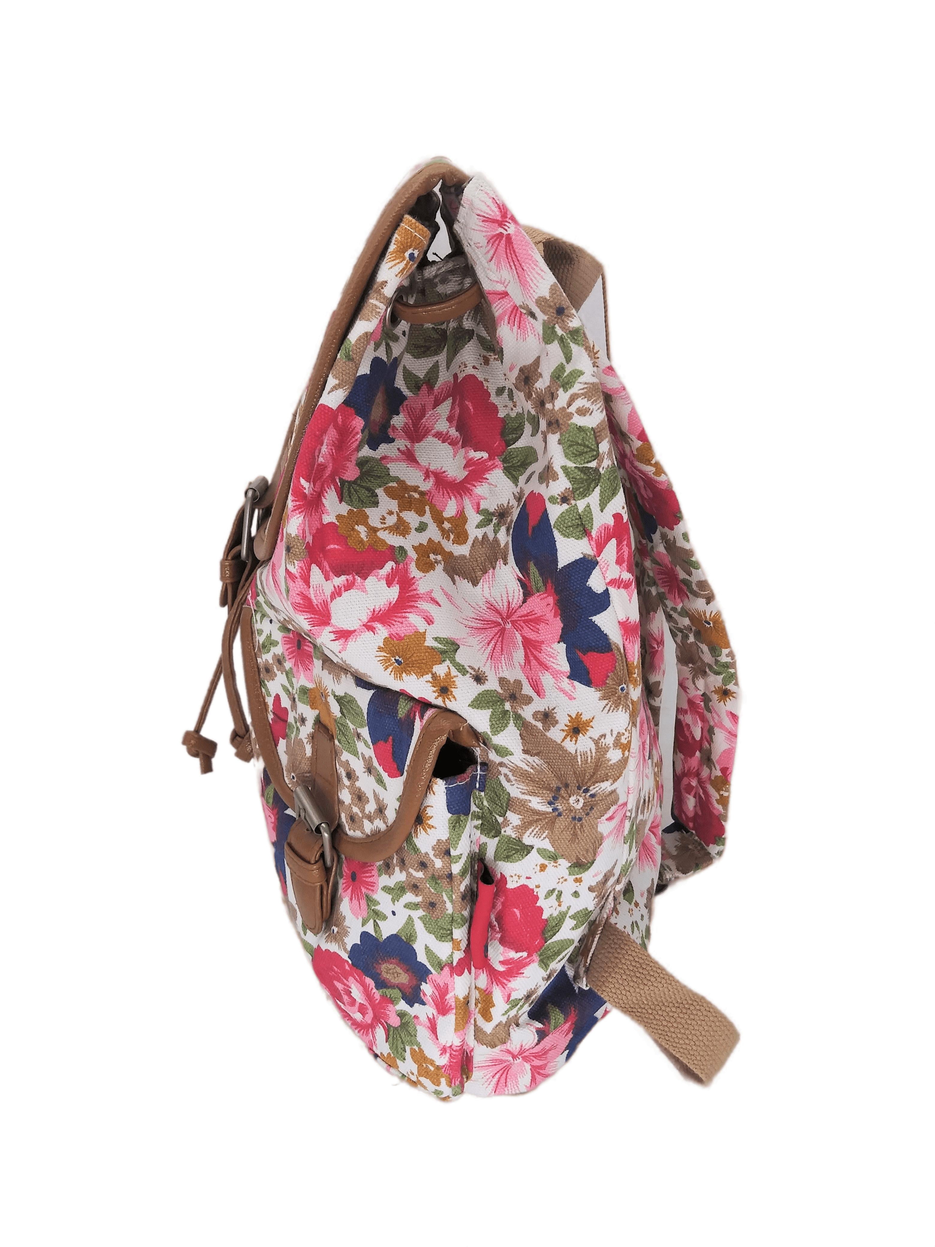 Caravan canvas watercolor floral drawstring backpack Watercolor illustration of Vintage backpack with yellow  main image 4