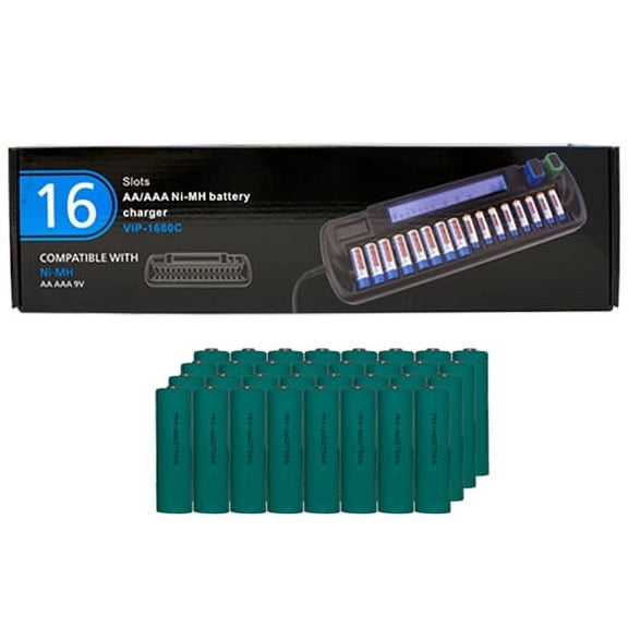 16 Bay AA / AAA LCD Battery Charger   32 AA 2700 mAh NiMH Batteries