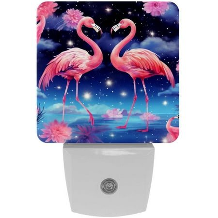 

2 Pack Auto Dusk-to-Dawn Sensor Night Lights Jungle Flamingo Starry Sky Background Plug-in Home Office Decorative Lamp for Adult 0.5W LED Nightlights for Bedroom Bathroom Hallway Stairs