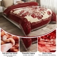 thumbnail image 4 of WOOW DEPOT Twin Full Heavy Fleece Bed Blanket 1 PCS, 6.61 lbs 70.8" x 86.6", Reversible Thick Floral Print Soft Warm Mink Blanket Elegant, Crimson Peony, 4 of 7