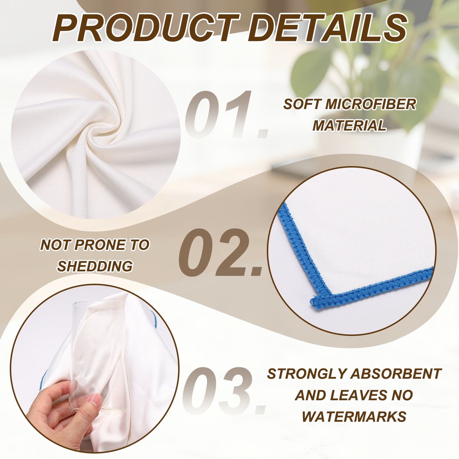 Uxcell 4Pcs Glass Polishing Cloth, 23.6x15.7" Microfiber Cleaning Cloths Lint & Streak Free Quickly Drying Towels for Glassware, Cars, Glasses, Phone Screens, Sunglasses, Blue & White
