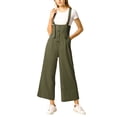 thumbnail image 6 of INSPIRE CHIC Women's Button Front High Waist Belted Straight Fit Overall Jumpsuit L Army Green, 6 of 8