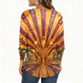 thumbnail image 4 of Mardi Gras Shirts Womens Glitter Sparkly Crew Neck Blouse Feathers Print Long Sleeve Green T Shirts Orange L, 4 of 6