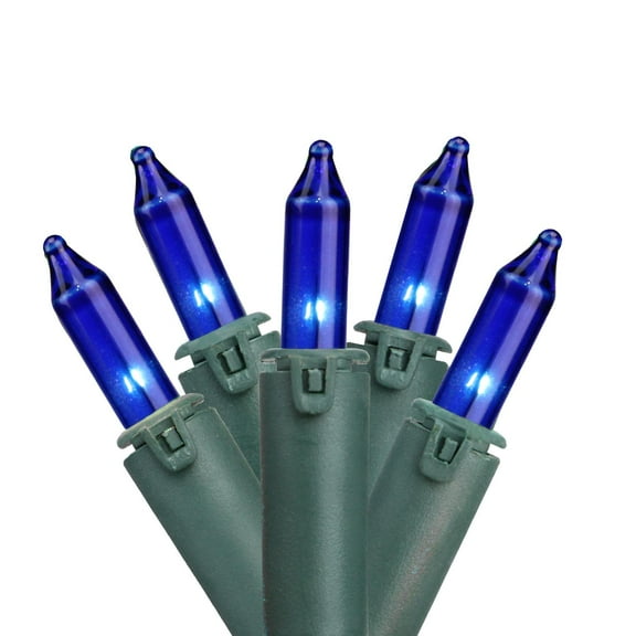Set of 100 Blue Commercial Grade Mini Christmas Lights - Green Wire