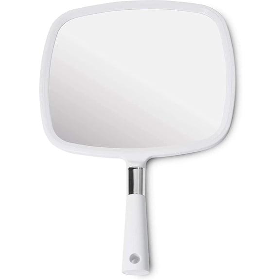 MIRRORVANA® Large Hand Held Mirror with Comfy Handle for Women and Men - Personal Barber Haircut Mirror to See Back of Head - Espejo de Mano - 9" x 13" (White)