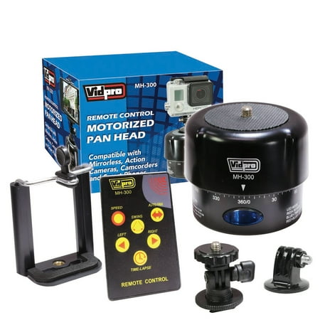 Vidpro MH-300 360-Degree Time-Lapse Photography Motorized Pan Head with Remote Control Includes: Mini Tilt Head, Smartphone Holder and Adapter for GoPro Cameras Vidpro MH-300 360-Degree Time-Lapse Photography Motorized Pan Head with Remote Control Includes: Mini Tilt Head, Smartphone Holder and Adapter for GoPro Cameras