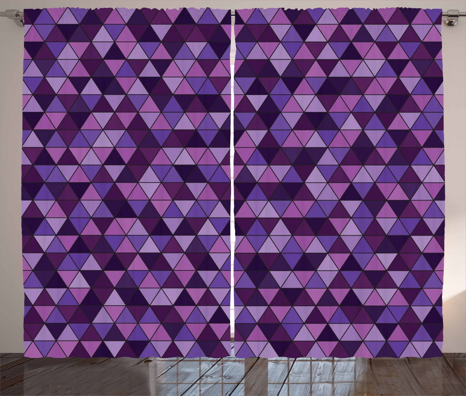 Geometric Curtains 2 Panels Set Triangle Grid Pattern Mosaic Tile In Lavender Plum Purple Amethyst Tones Of Color Window Drapes For Living Room