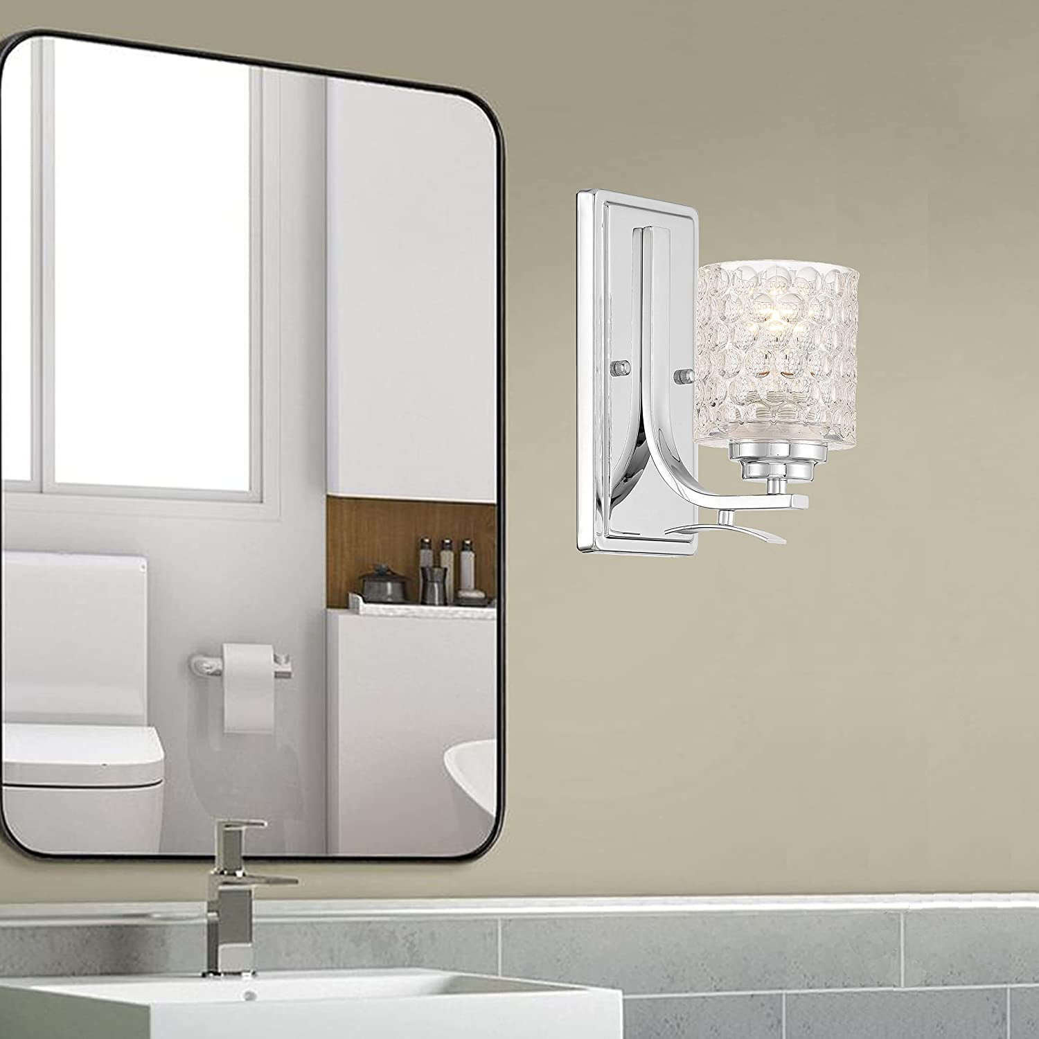 Vanity Art 1 Light Dimmable Chrome Armed Sconce Lighting | Modern Fixtures Accent Wall Lights for Bedroom Entrance Doorway Dining Room Living Room Hallway Bathroom Scones S1001CH-C01