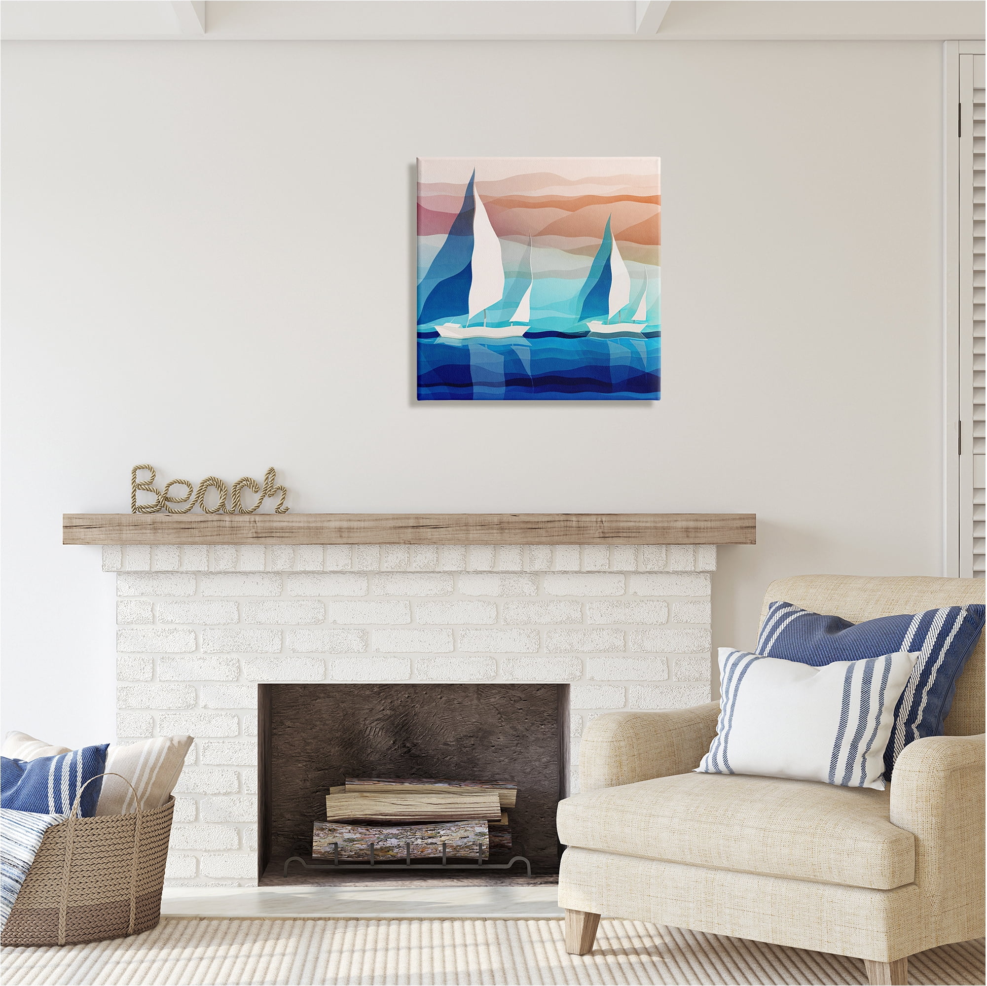 Stupell Industries Contemporary Boats Seascape Transportation Painting Gallery Wrapped Canvas Art Print Wall Art, 24 x 24