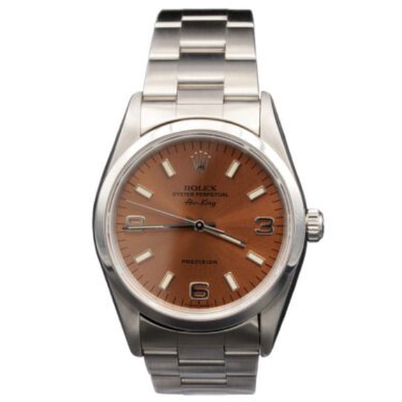 Pre-Owned Mens Rolex Stainless Steel Air-King Watch Salmon Arabic Dial 14000