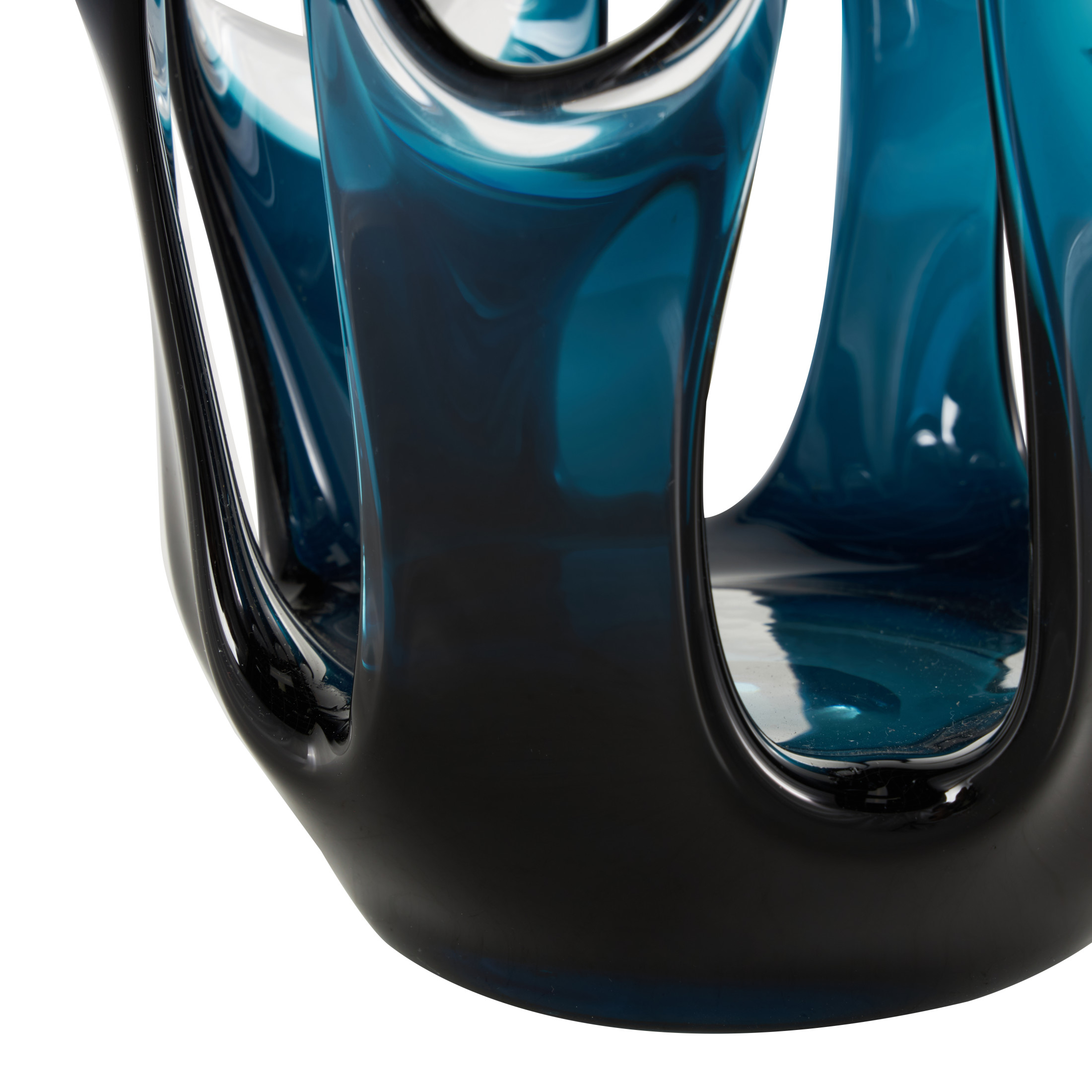 DecMode 10" Abstract Ombre Blue Glass Vase with Wavy Oval Cutouts