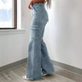 thumbnail image 3 of Womens Casual Drawstring Denim Pants 2024 Vintage Outdoor Cargo Pants Straight Leg High Waisted Trousers with Multi-pocket, 3 of 8
