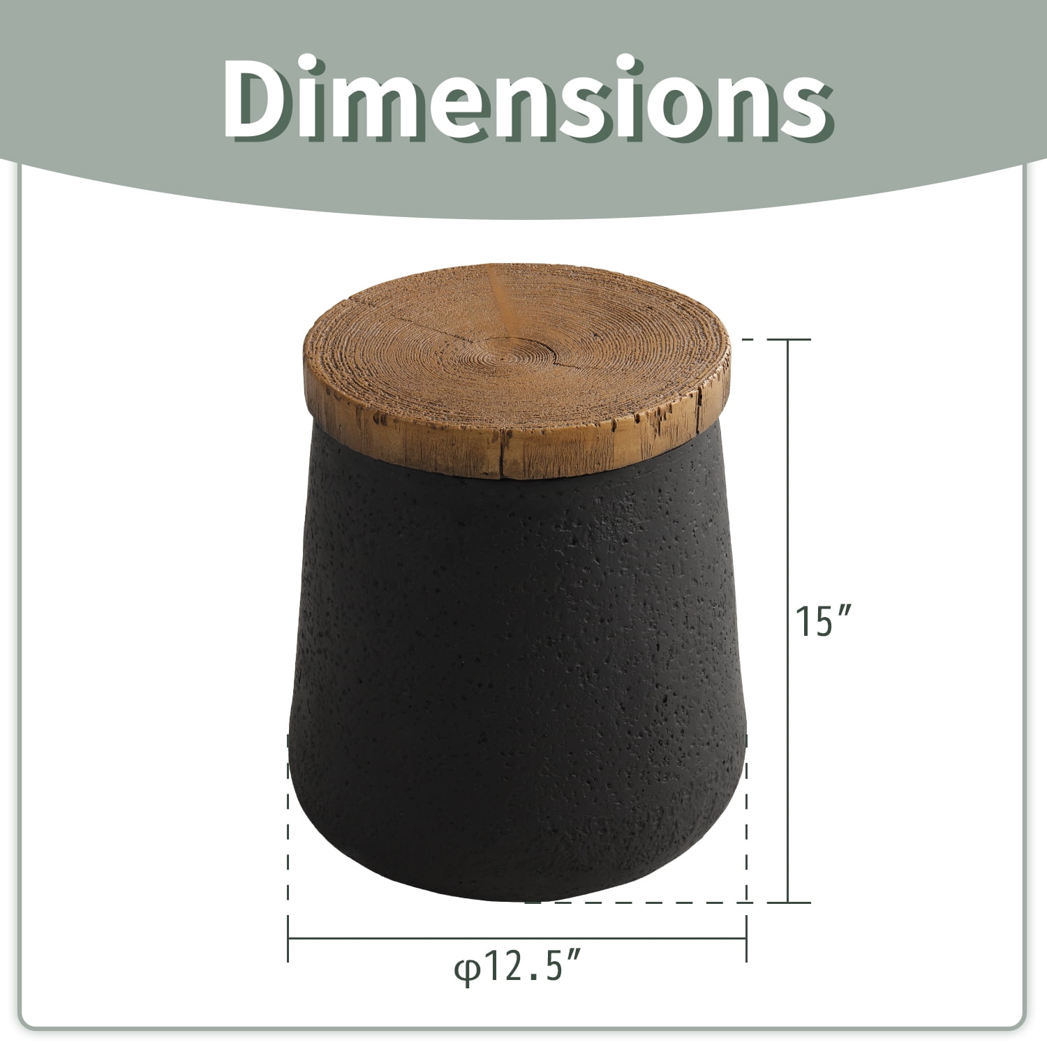 VENTOPYR 2 PCS Concrete Outdoor Side Table with Wood Grain Top,Small Jar Shaped Round Accent End Table for Patio, Garden,Black