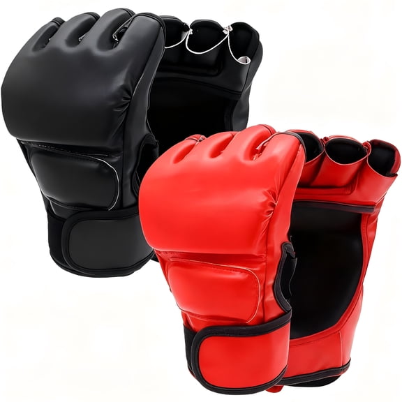 BESTSKY Gloves for Men & Women - Grappling & Sparring Boxing Gloves with Open Palm Design,2 Pairs of Padded Fingerless Training Gloves for Kickboxing,Muay Thai