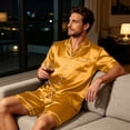 thumbnail image 6 of VV AVEORS Mens Pajamas Set Silk Satin Sleepwear Short Sleeve Button Down Pjs Set 2 Piece Comfort Loungewear With Pockets Orange 4XL, 6 of 6