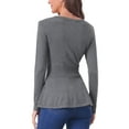 thumbnail image 3 of INSPIRE CHIC Women's V Neck Peplum Sweater Ribbed Knit Long Sleeve Casual Pullover S Dark Grey, 3 of 6