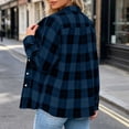thumbnail image 6 of CBASIHI Womens Long Sleeve Plaid Button Down Shirts- Casual Trendy Loose Fit Collared Fall Flannel Shacket Jacket Dark Blue Size L, 6 of 7