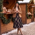 thumbnail image 2 of EANJE Midi Plaid Skirt for Women, Vintage Color‑Block Plaid A‑Line Swing Long Skirt, High Waist Loose Flowy Fleece Blend Skirt, Retro Casual Skirt for Fall Winter Daily Wear Green S, 2 of 5