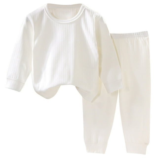 Hjtefg Girls Long Sleeve Layering Top and Bottom Set For Toddlers Comfortable Homewear For Autumn Spring Everyday Use Soft Seamless Base Layer Outfit with Round Neck,Color: White Size: 150