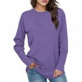 thumbnail image 3 of Aboser Womens Casual Long Sleeve Shirts Trendy Crew Neck Shirt Tops Loose Fit Plain Tshirts Comfortable Soft Classic Shirts Solid Color Pullover Top Purple L, 3 of 7