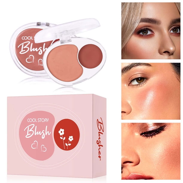 Colorete en polvo doble, textura suave y cremosa, embellecedor facial e iluminador.