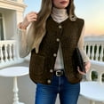 thumbnail image 2 of Women's Fleece Vest Sleeveless Button Down V Neck Cropped Cardigan Waistcoat with Pockets Brown XL, 2 of 8