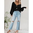 thumbnail image 6 of Women's Chunky Knit Open Front Sweater Long Sleeve Button Loose Short Cardigan Outerwear Coats, 6 of 14