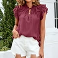 thumbnail image 2 of yillto Womens Dressy Casual Tops Ruffle Short Sleeve V Neck Shirts Elegant Business Work Office Blouse, 2 of 7