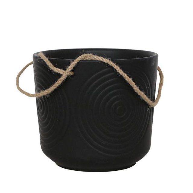 Sagebrook Home 16377-03 6 in. Ceramic Vector Hanging Planter, Black