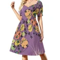 thumbnail image 1 of Planta de a naranja con fondo morado vestido de manga corta vestido de lujo trajes de playa para mujer ropa de verano, 1 of 7