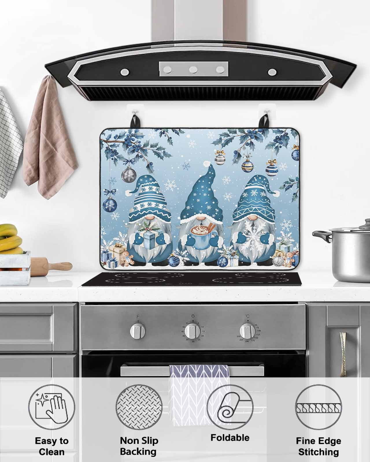 Large Induction Cooktop Protector Mat Blue Ombre Gnomes Christmas Stove Top Covers for Electric Stove, Xmas Balls Tree Snowflake Retro Decorative Stove Burner Cover Mats, Glass Top Stove Cover