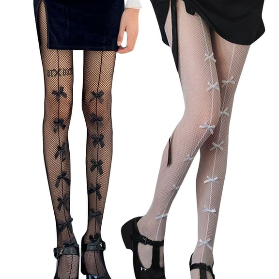 Black Lace Fishnet Stockings with Bow knot Fishnet Leggings with Hollow Out Design Fishnets Tights For Women