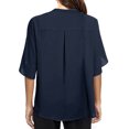 thumbnail image 3 of Tops de verano para mujer, cuello en V, media manga, exquisito Color puro, elegante, blusa informal para mujer, para fiesta, oficina, salida, azul purpúreo 3XL, 3 of 5