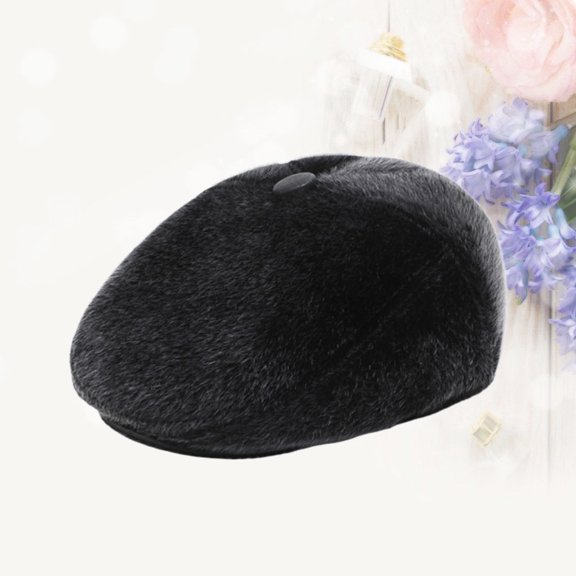 HONMEET Men's Black Vintage Beret Cap Warm Ear Protection Classic Design