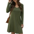 thumbnail image 1 of Vestido con cuello en V para mujer Vestido casual de color puro Bolsillos laterales elegantes Vestido de manga larga OD Verde S, 1 of 8